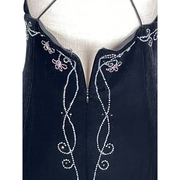 Vintage Dave Johnny Prom Dress Gown Bead Sequin Whimsigoth Black Velvet Sz 15/16 - Picture 8 of 11